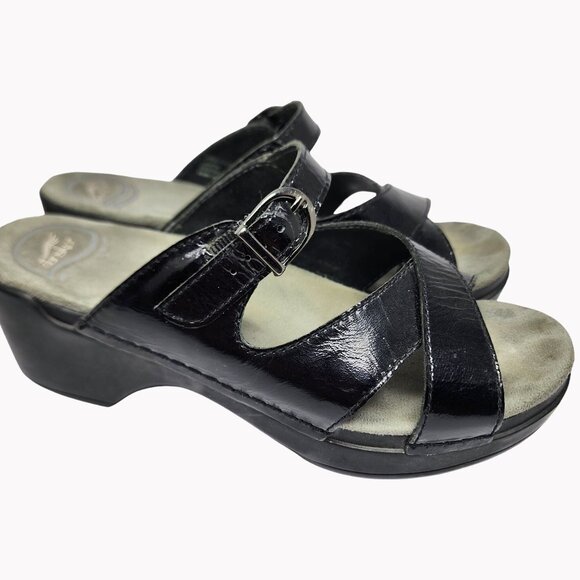 Dansko Womens size 8 Black Patent Leather Sandals block heel EU 38 - Picture 5 of 13